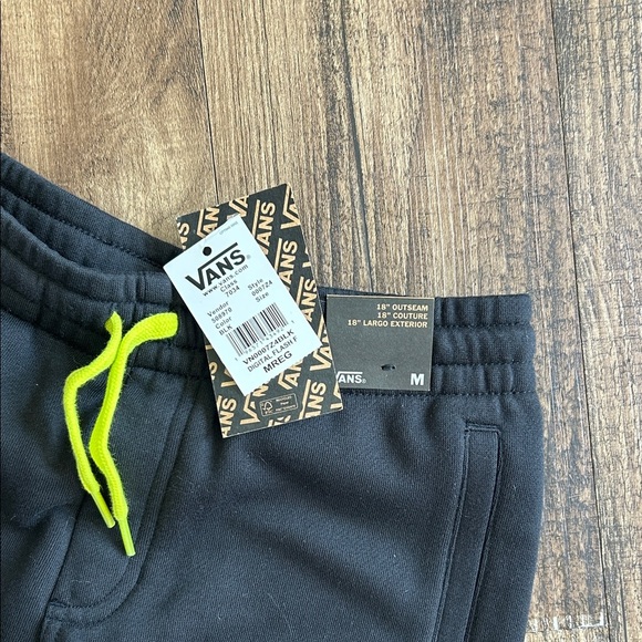 Vans boys  Black sweat Shorts with Neon Yellow Drawstring - Picture 2 of 3
